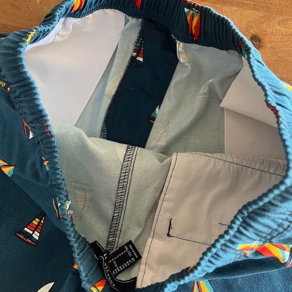 Forever 21 Short Mens Small Blue Boats Drawstring Elastic Waist 3 Pocket Bottoms - Picture 6 of 6